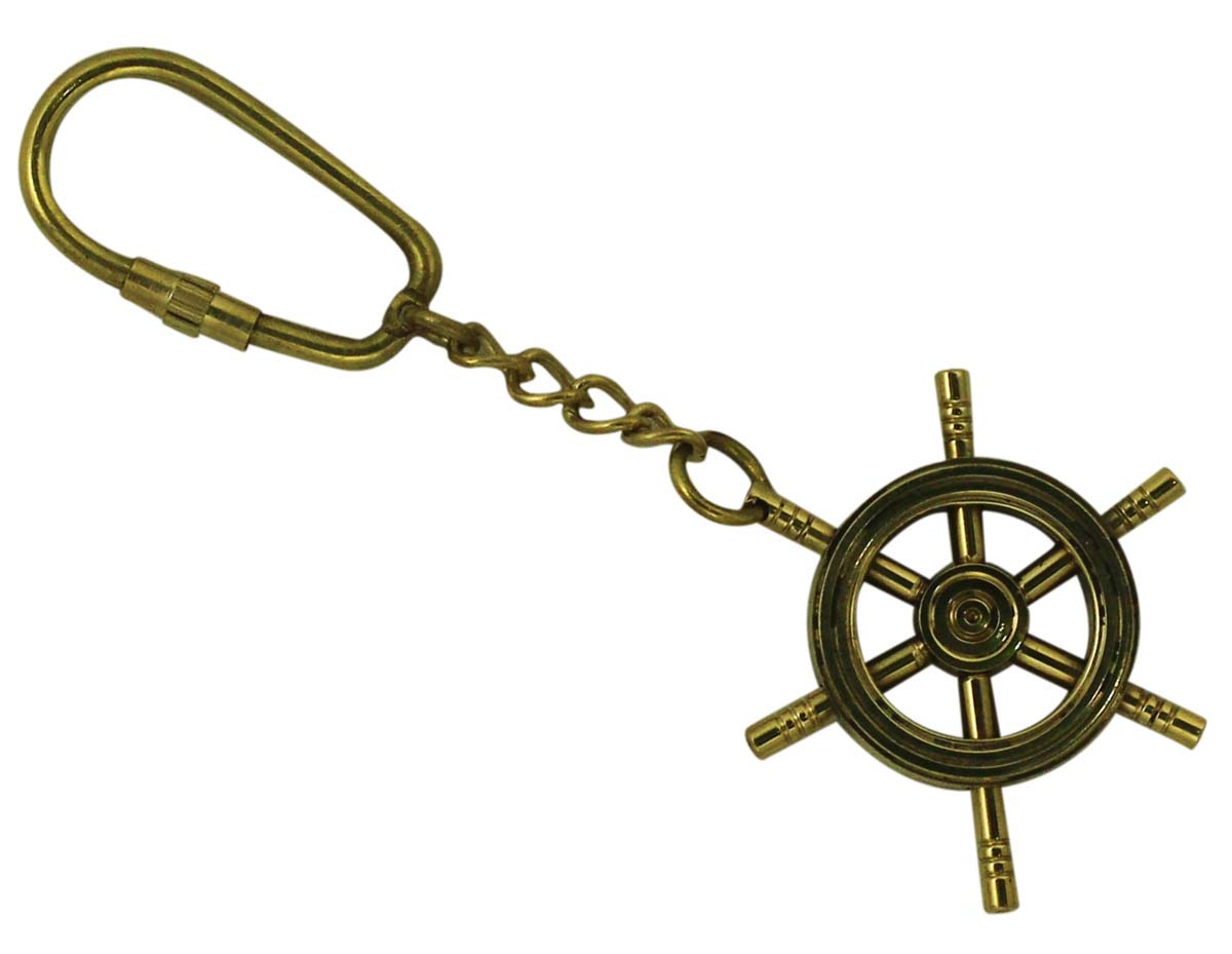 4.5” Golden Ship Wheel Key Chain in Brass – Vintage-Look Nautical Souvenirs / Gifts / Collectibles from India - Buy in Bulk Wholesale