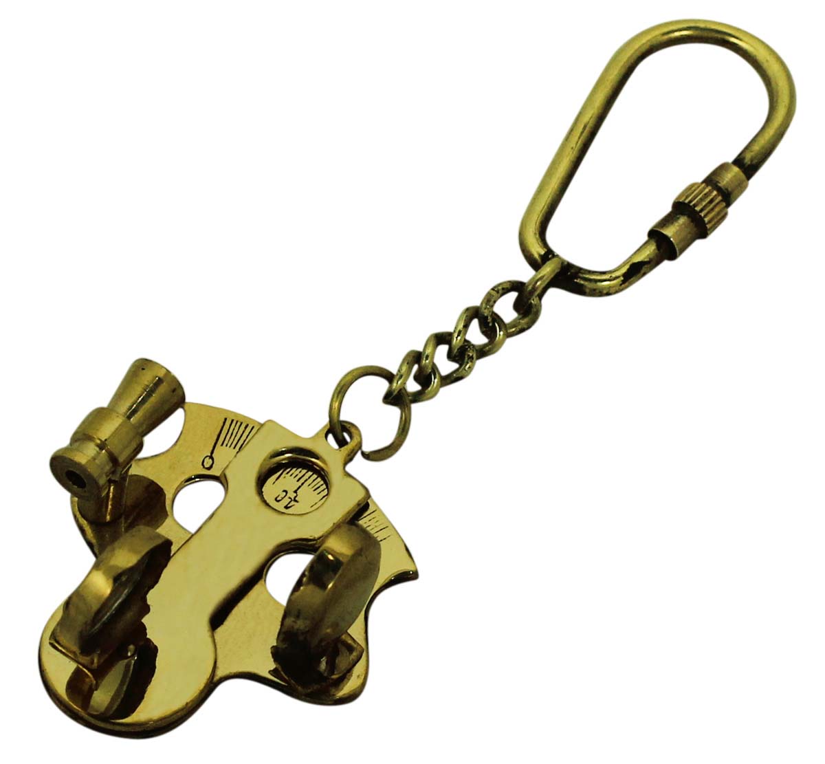 4.2” Golden Sextant Key Chain in Brass – Vintage-Look Nautical Souvenirs / Gifts / Collectibles from India - Buy in Bulk Wholesale