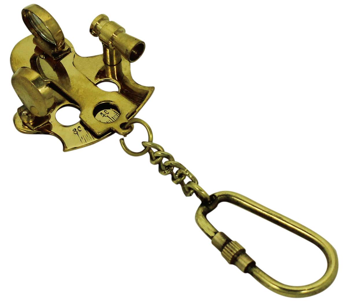 4.2” Golden Sextant Key Chain in Brass – Vintage-Look Nautical Souvenirs / Gifts / Collectibles from India - Buy in Bulk Wholesale