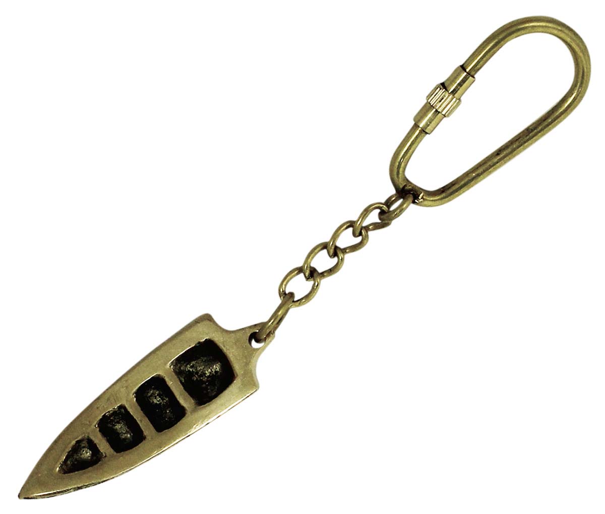 4.9” Golden Boat Key Chain in Brass – Vintage-Look Nautical Souvenirs / Gifts / Collectibles from India - Buy in Bulk Wholesale