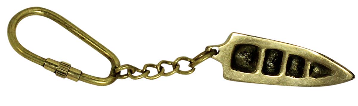 4.9” Golden Boat Key Chain in Brass – Vintage-Look Nautical Souvenirs / Gifts / Collectibles from India - Buy in Bulk Wholesale