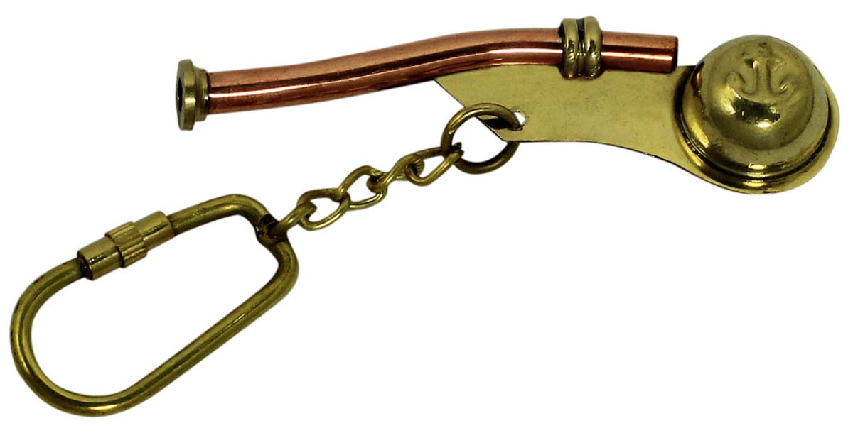 4.5” Golden Whistle Key Chain in Brass – Nautical Souvenirs / Gifts / Collectibles from India - Buy in Bulk Wholesale