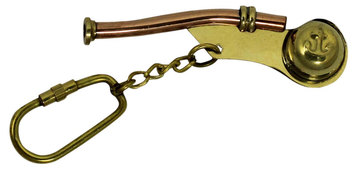 4.5” Golden Whistle Key Chain in Brass – Nautical Souvenirs / Gifts / Collectibles from India - Buy in Bulk Wholesale