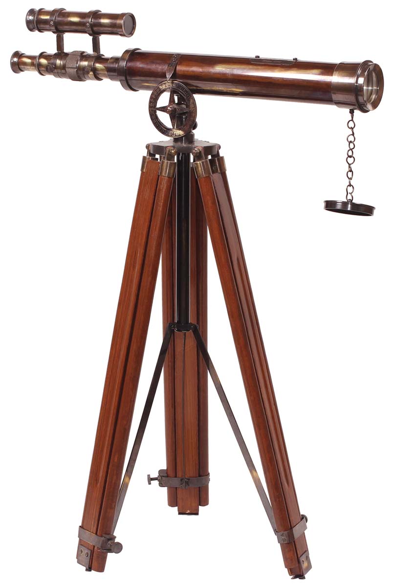 Wholesale Telescopes – Decorative 18” Telescope Made in Brass & Wood – Antique-Look Finish – Wooden Tripod Stand – Nautical Devices in Bulk
