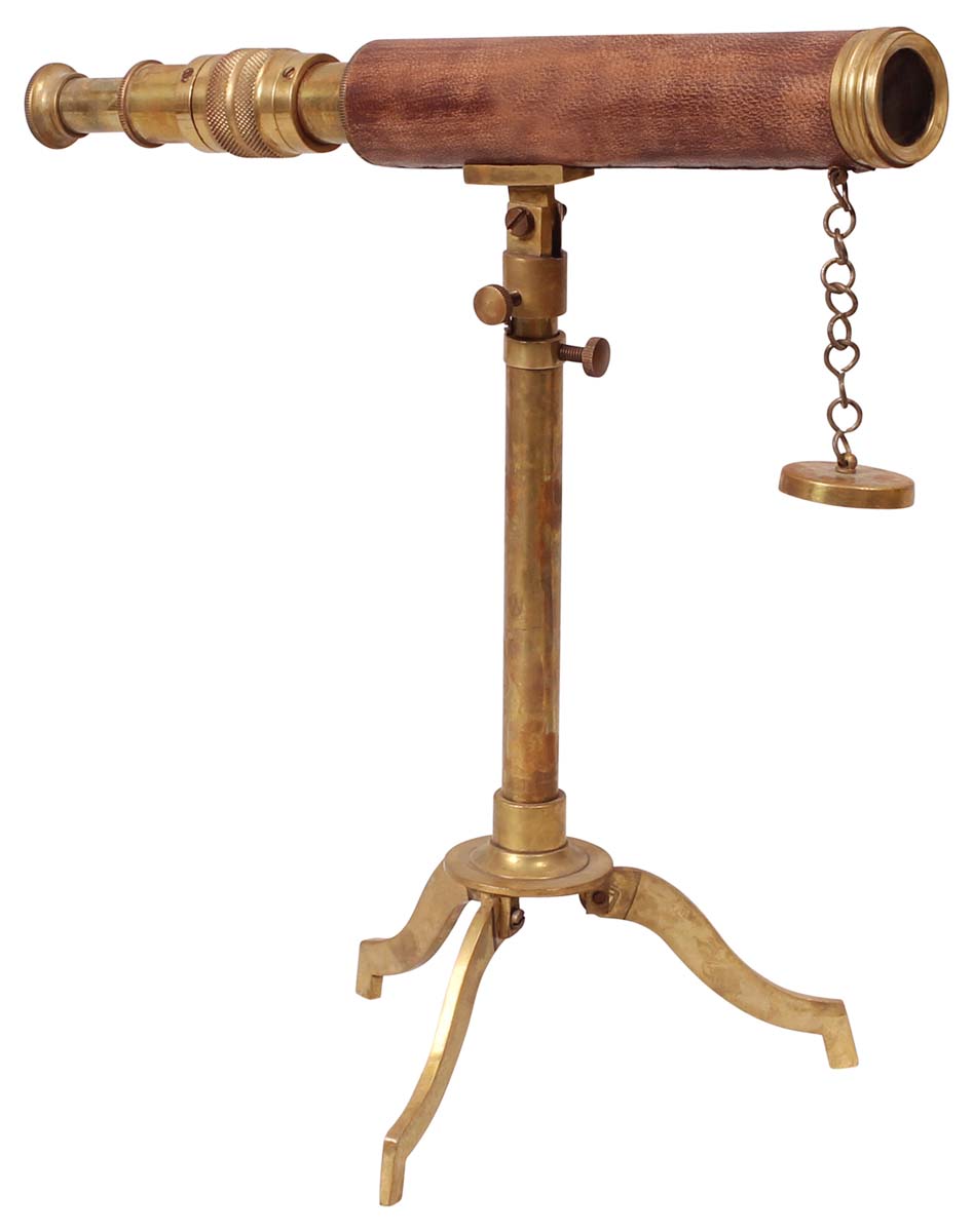 Wholesale Telescopes – Decorative 12” Telescope Made in Brass & Leather – Metal Mounting Stand – Brown & Golden Color – Nautical Devices in Bulk