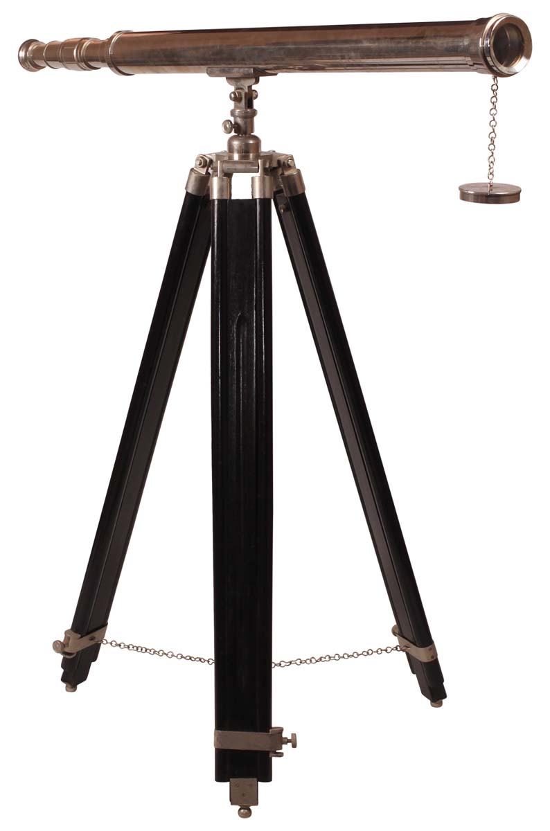 Wholesale Telescopes – Decorative 40” Telescope Cast in Brass – Silver Color Finish – Black Wooden Mounting Stand – Nautical Devices in Bulk