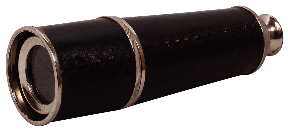 Buy Telescopes in Bulk – Decorative 18” Telescope with Sunshade – Brass & Leather – Nickel Finish – Nautical Décor