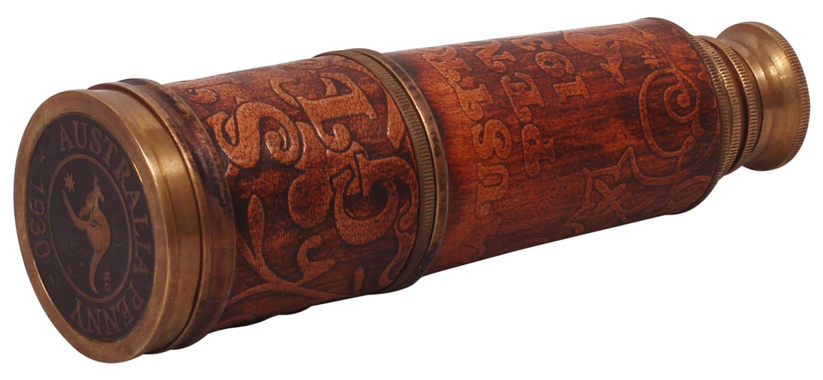 Buy Telescopes in Bulk – Decorative 15” Telescope with Sunshade – Brass & Leather – Embossed Patterning – Antique-Look Nautical Décor 