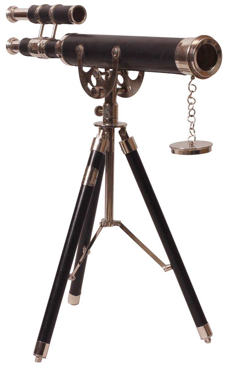 Telescopes for Sale in Bulk – Decorative 19” Telescope – Brass & Leather – Tripod Stand – Black & Silver Color – Wholesale Nautical Devices