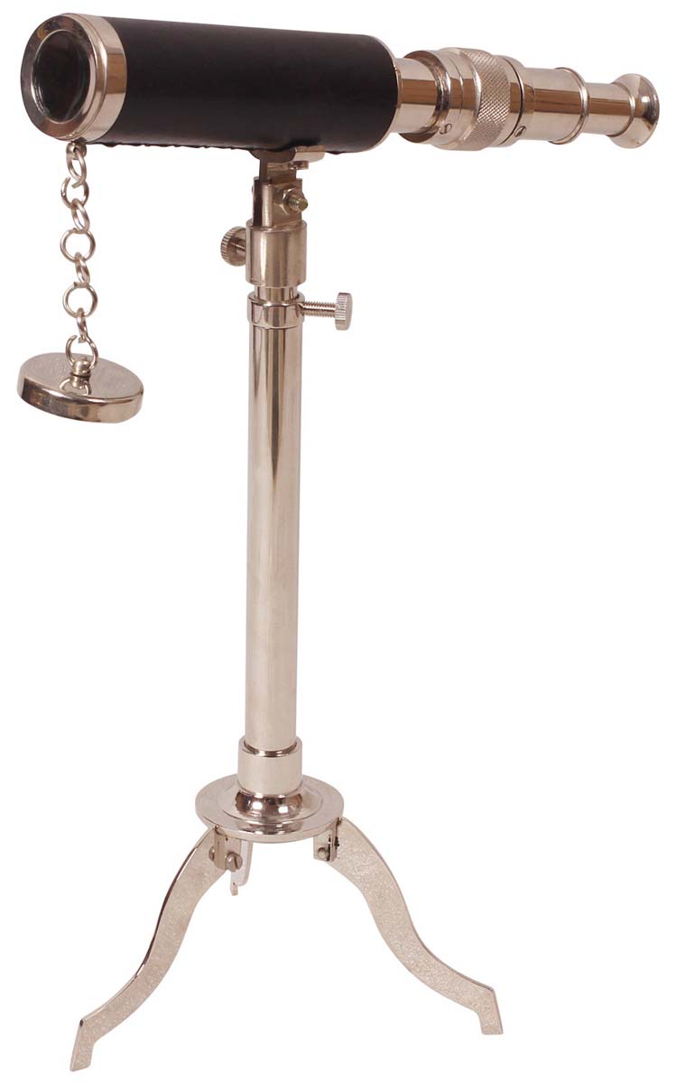 Telescopes for Sale in Bulk – Decorative 9” Telescope – Brass & Leather – Tripod Stand – Black & Silver Color – Wholesale Nautical Devices