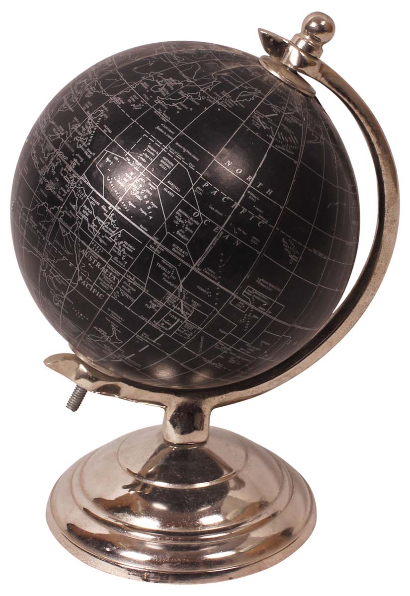 Wholesale World Globes – Tabletop Globe – Aluminum & Acrylic – Black & Silver Color – Buy in Bulk