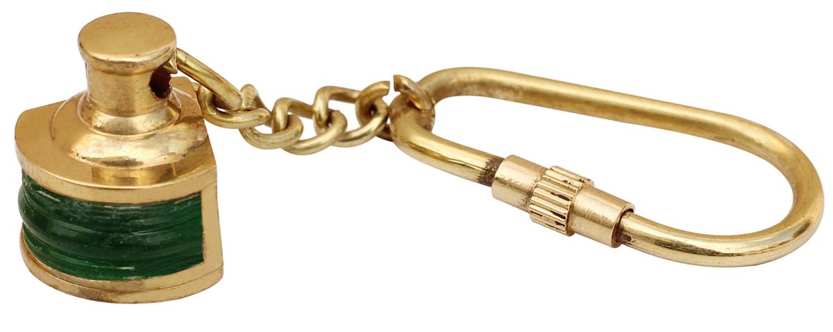 3.5” Bulk Wholesale Ship-Light Replica Key-Chains in Brass – Golden Green - Hand-Crafted Nautical Accessories – Marine Collectibles / Gifts