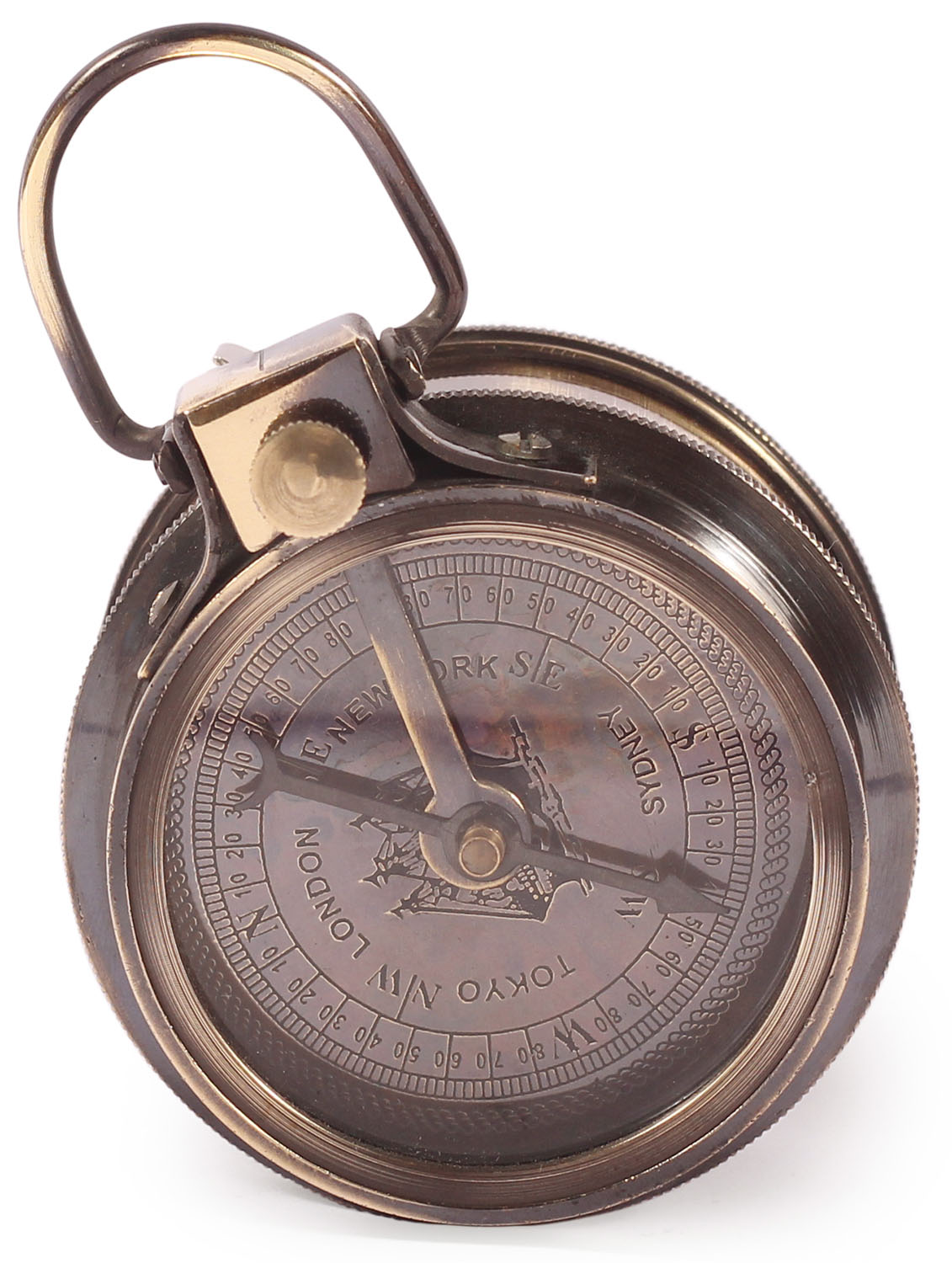 ArtistryBazaar 2” D Small Round Nautical Brass Compass Device - Glass Display & Loop – Engraved Maritime Antique Vintage Look Replica Marine Collectible – Handy Pocket Size Compass - Great Corporate & Personal Gifts