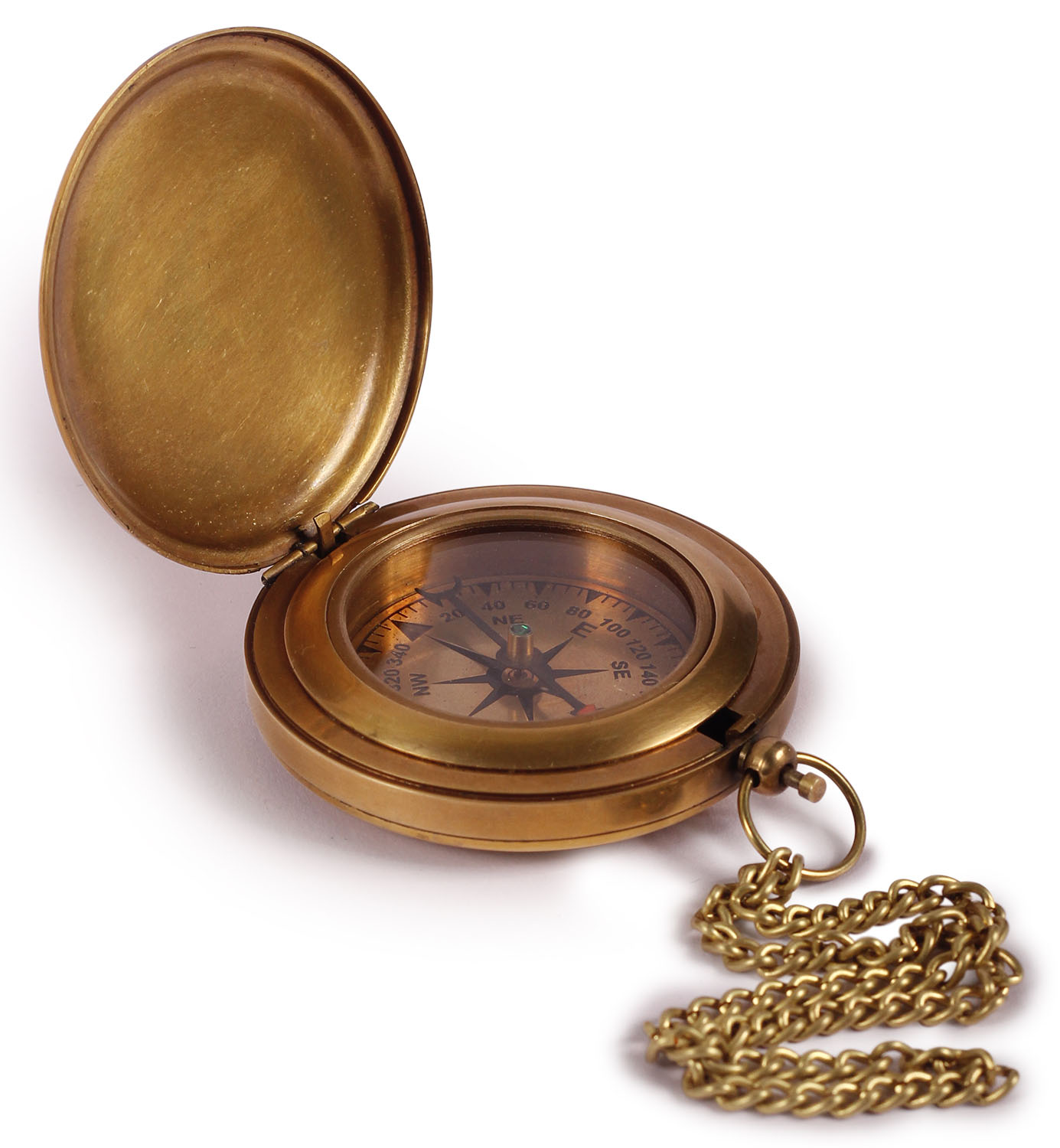 ArtistryBazaar 2.5” D Small Round Nautical Brass Compass Device – Push Open Compass With Chain – Maritime Antique Vintage Look Replica Marine Collectible – Handy Pocket Size Compass - Great Corporate & Personal Gifts