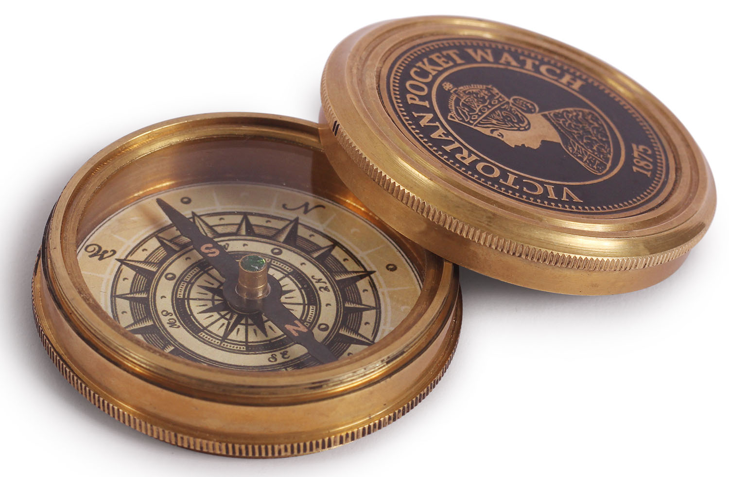 ArtistryBazaar 2” D Small Round Nautical Brass Compass Device – Two Part Engraved Queen Victoria Picture & News - Retro Maritime Antique Vintage Look Replica Marine Collectible – Handy Pocket Size Compass - Great Corporate & Personal Gifts