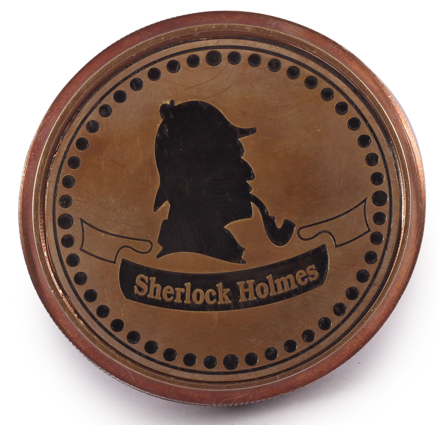 ArtistryBazaar 2” D Small Round Nautical Brass Compass Device – Two Part Engraved Sherlock Holmes Picture & News - Retro Maritime Antique Vintage Look Replica Marine Collectible – Handy Pocket Size Compass - Great Corporate & Personal Gifts