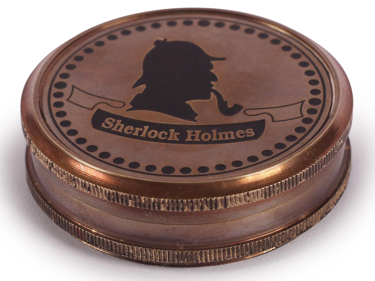 ArtistryBazaar 2” D Small Round Nautical Brass Compass Device – Two Part Engraved Sherlock Holmes Picture & News - Retro Maritime Antique Vintage Look Replica Marine Collectible – Handy Pocket Size Compass - Great Corporate & Personal Gifts
