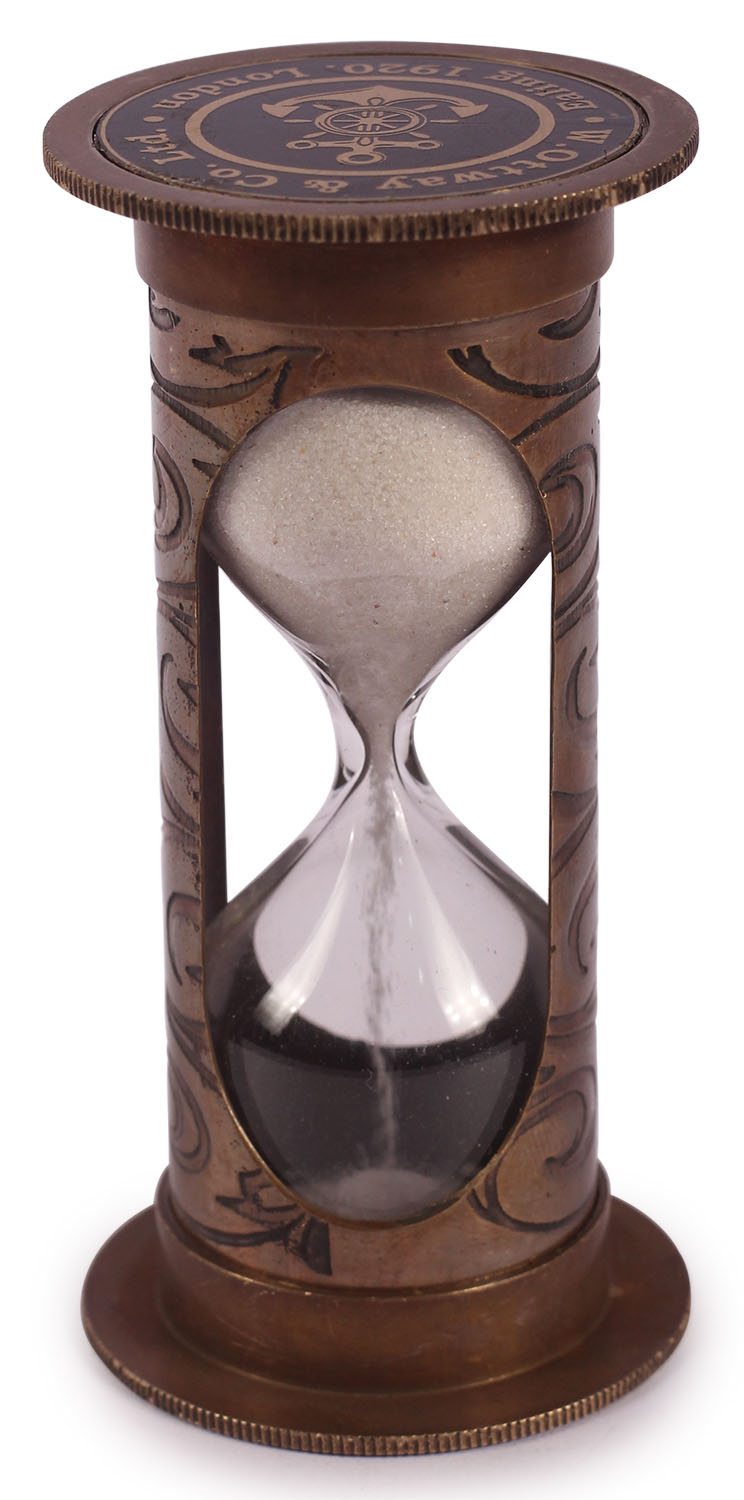 ArtistryBzaar 3.5” H Nautical Brass Hourglass Sand Timer / Sand Clock – Engraved Anchor Motif – Home Décor Table Top Home Library / Office Table Accessories - Great Corporate & Personal Gifts