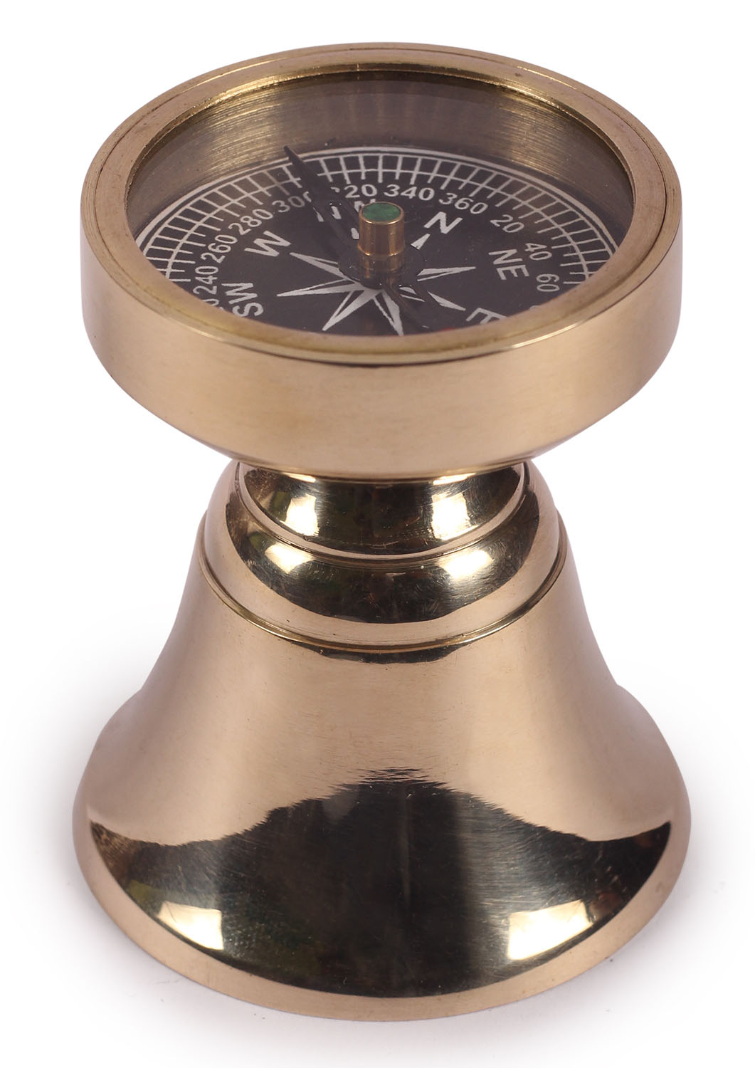 ArtistryBazaar 2.5” L Small Cute Round Nautical Brass Compass Device On Stand - Glass Top Case With Golden Tone Finish Paperweight – Maritime Directional Navigational Instrument - Marine Replica Collectible – Handy Pocket Size Compass - Great Corporate & Personal Gifts