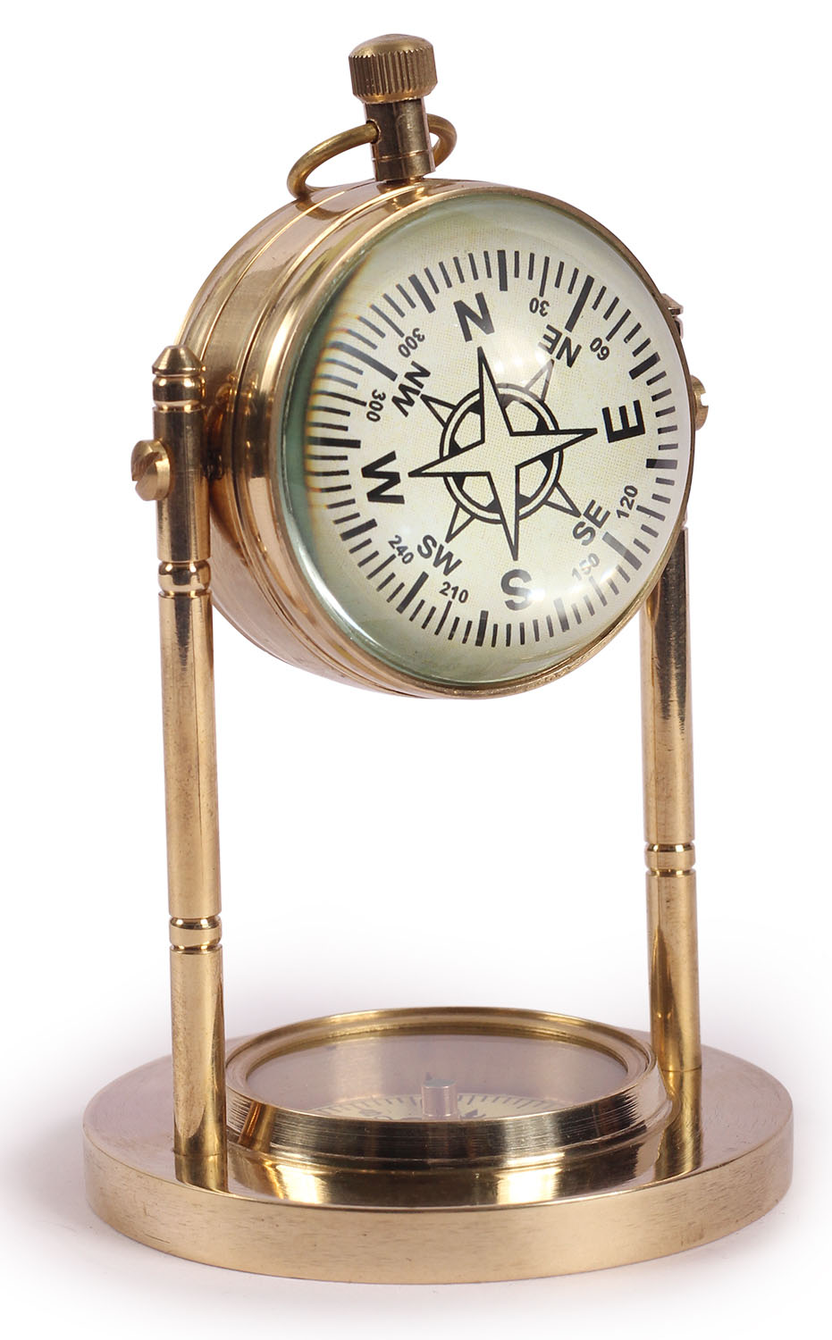ArtistryBzaar 4.5” H Nautical Rotating Glass Clock In Brass Frame With Nautical Compass
In Base – Maritime Antique Vintage Look Replica Marine Collectible – Home Décor Table
Top Home Library / Office Table Accessories - Great Corporate &amp; Personal Gifts