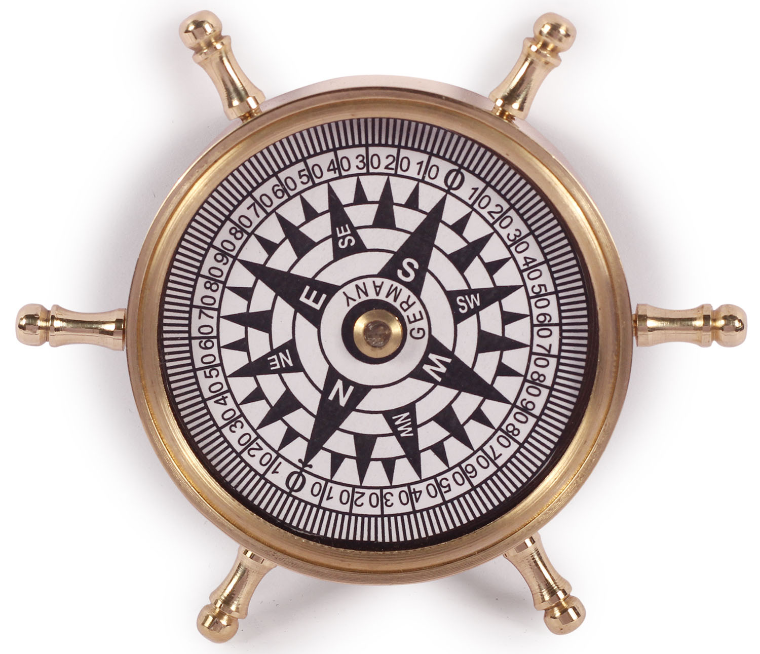 ArtistryBazaar 3.5” D Small Round Nautical Brass Compass Device – Ship’s Wheel ShapedCompass – Golden Tone Finish – Maritime Antique Vintage Look Replica Marine Collectible– Handy Pocket Size Compass - Great Corporate &amp; Personal Gifts
