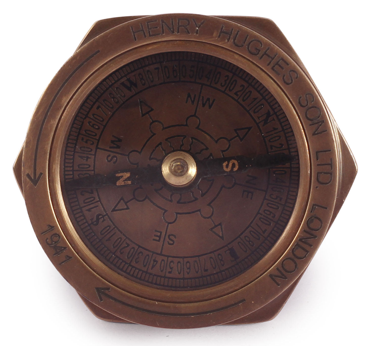 ArtistryBazaar Small Cute Round Nautical Brass Compass Device With Hexagonal Base - Glass Top Case With Dark Antiqued Copperish Finish – Engraved Maritime Directional Navigational Instrument - Marine Replica Collectible – Handy Pocket Size Compass - Great Corporate &amp; Personal Gifts