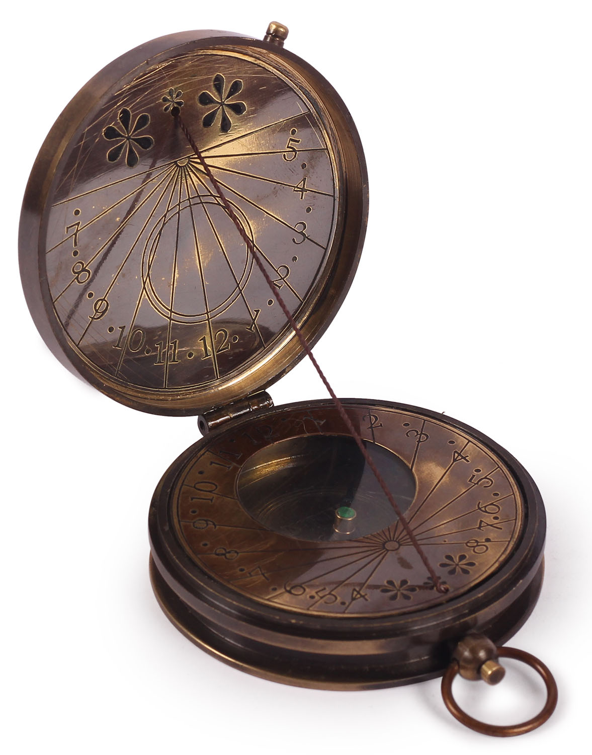 ArtistryBazaar 3.5” D Small Round Nautical Brass Sundial Compass Device With Lid &amp;
Thread – Engraved Compass In Leather Case – Maritime Antique Vintage Look Replica
Marine Collectible – Handy Pocket Size Compass - Great Corporate &amp; Personal Gifts