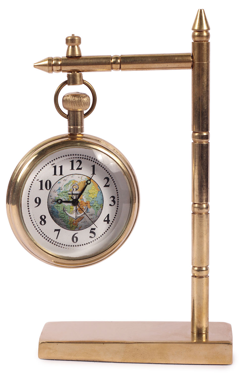 ArtistryBazaar Hanging Nautical Brass Desk / Table Clock – Shinning Golden Tone Finish -
Glass Display On White Background &amp; Hanging Loop – Globe and Anchor Motif - Great
Corporate &amp; Personal Gifts