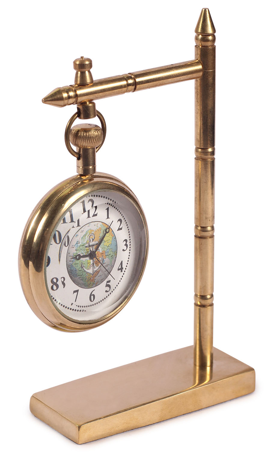 ArtistryBazaar Hanging Nautical Brass Desk / Table Clock – Shinning Golden Tone Finish -
Glass Display On White Background &amp; Hanging Loop – Globe and Anchor Motif - Great
Corporate &amp; Personal Gifts