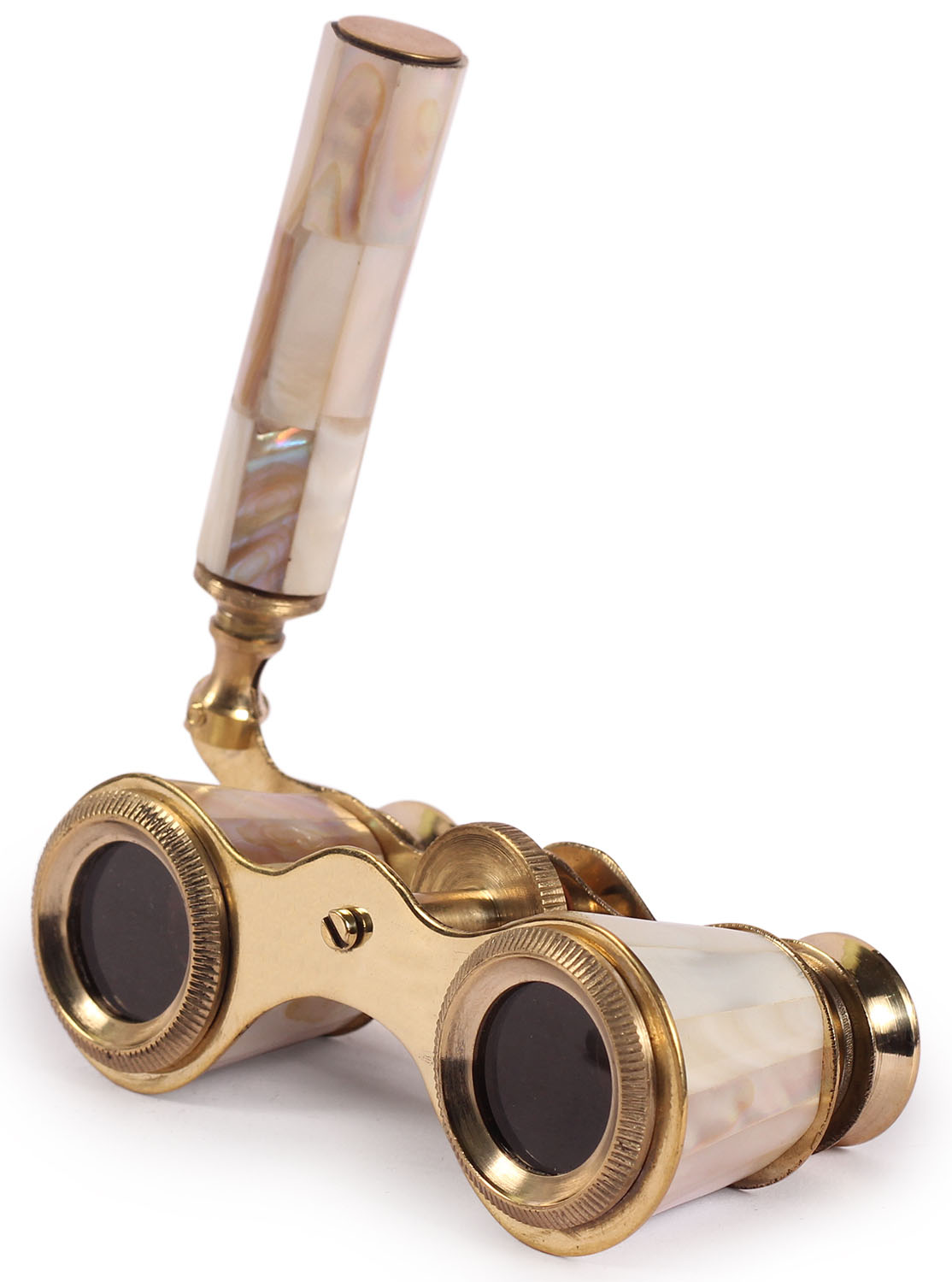 ArtistryBazaar 1.5" W X 1.2" H X 3.4" L Antique Brass Made Binocular Telescope with Handle Golden and White Color Travelling Telescope Vintage Antique  Brass Traveling Telescope Binoculars