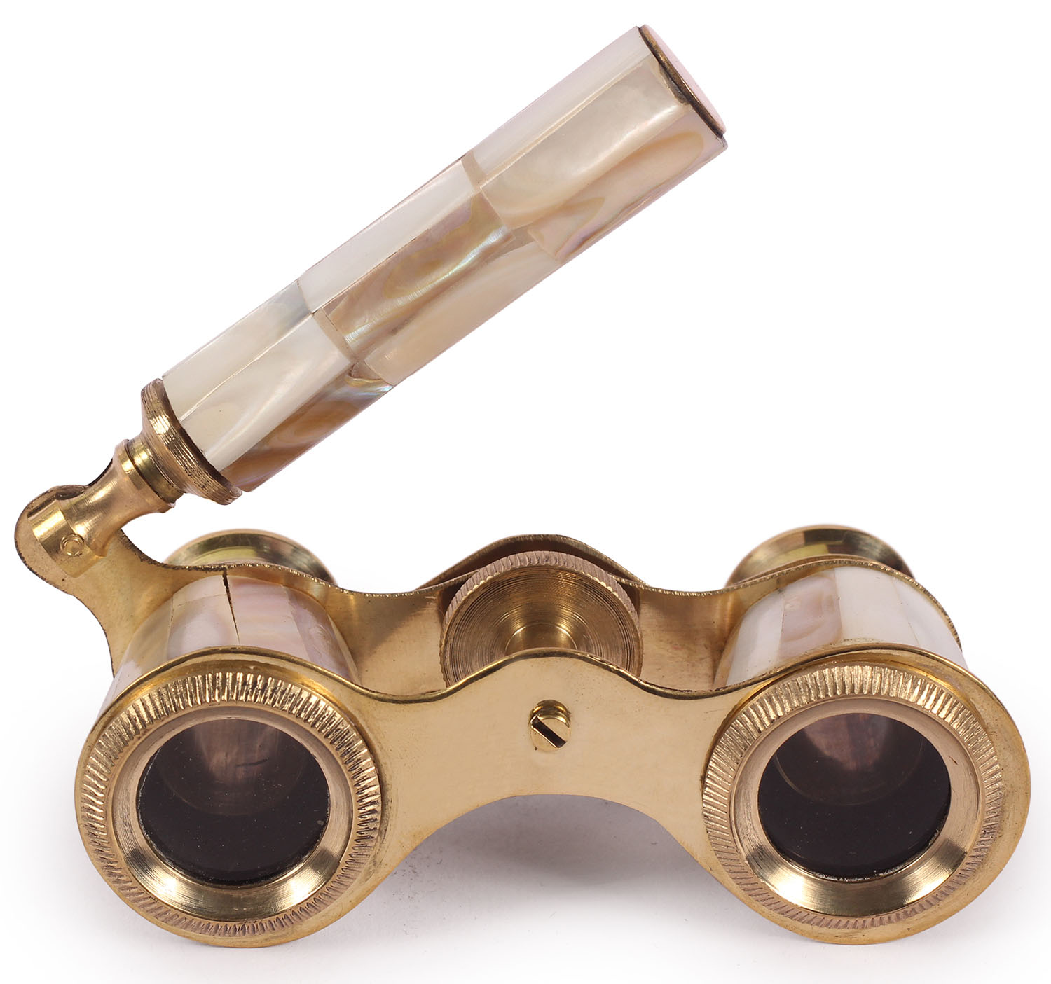ArtistryBazaar 1.5" W X 1.2" H X 3.4" L Antique Brass Made Binocular Telescope with Handle Golden and White Color Travelling Telescope Vintage Antique  Brass Traveling Telescope Binoculars