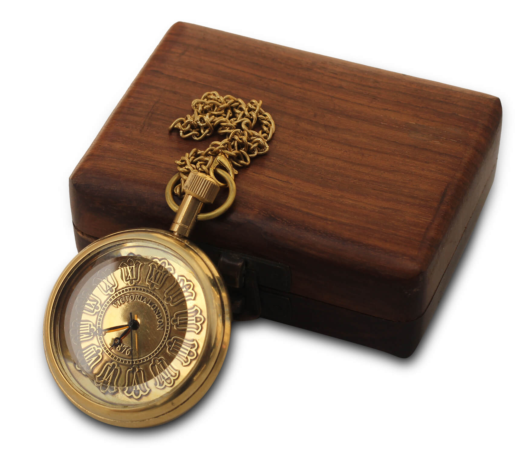 ArtistryBazaar Nautical Pocket Watch Maritime Brass Pocket Clock with Wooden Box Antique Pocket Watch Vintage Hand Watch