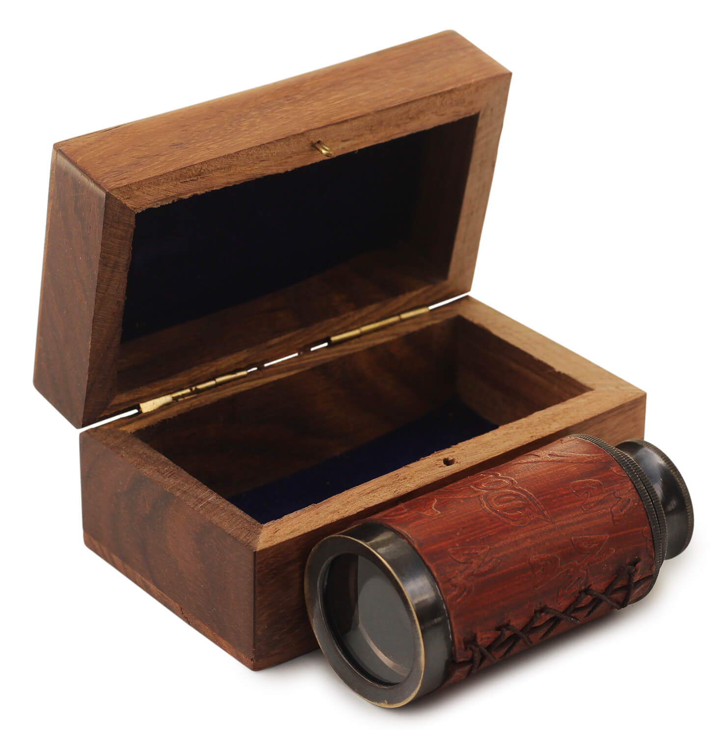 ArtistryBazaar Spyglass Royal Antique Look Telescope Vintage Pirate Solid Brass & Real Leather with Wooden Box