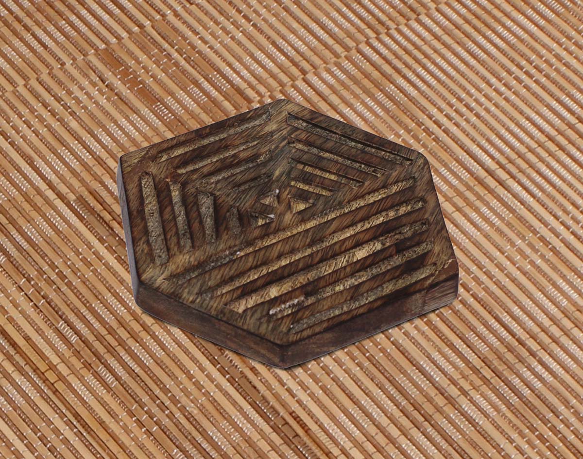 Bulk Wholesale Wooden Coasters with Holder - Set of 4 - Hand-Carved in Hexagonal Shape Distressed-Look Dining Table Essentials/Kitchen Accessories - Unique Gifts