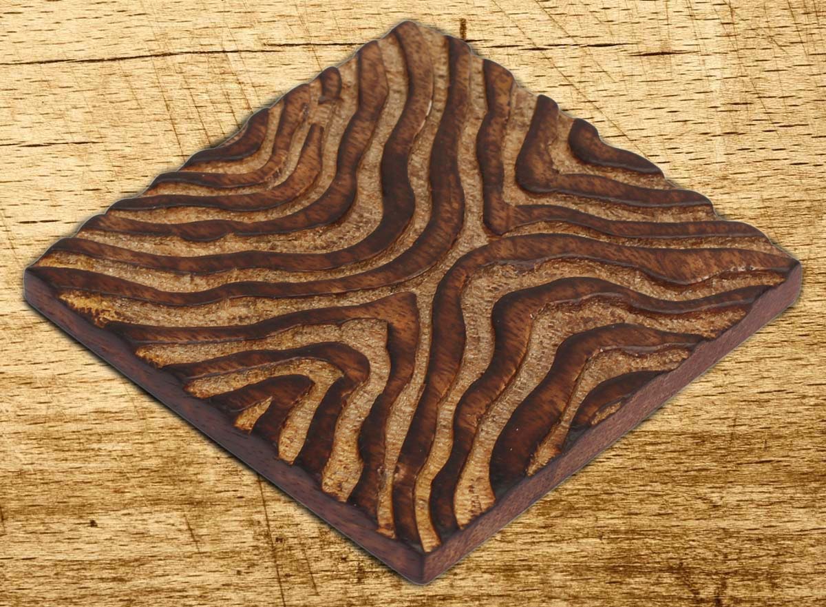 Wooden Coasters - Set of 4 - With Hand-Carving of Sand Waves - Distressed-Look Dining Table Essentials / Kitchen Accessories - Unique Gifts - Buy in Bulk Wholesale