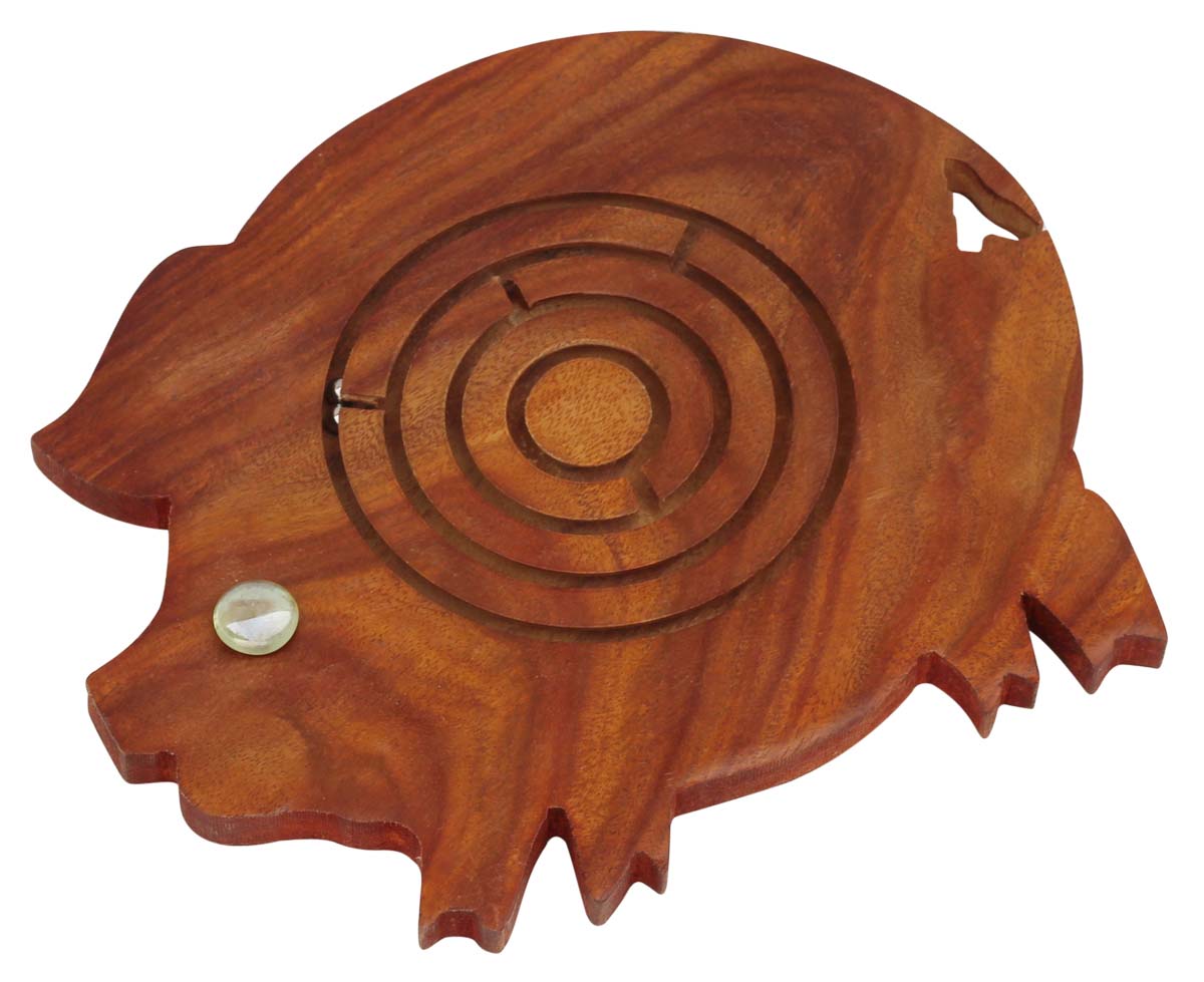 Pig Labyrinth in Wood - Handcrafted Games / Brain Teasers / Puzzles - Gifts for Kids & Adults from India - Buy in Bulk Wholesale