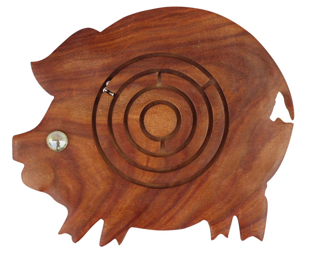Pig Labyrinth in Wood - Handcrafted Games / Brain Teasers / Puzzles - Gifts for Kids & Adults from India - Buy in Bulk Wholesale