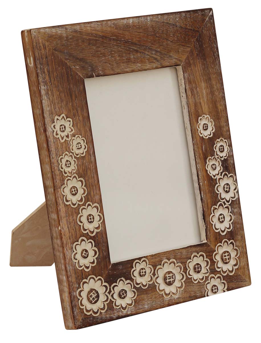 Bulk Buy 4.5x6.5 Inches Wooden Picture Frame - Wholesale Handmade Distressed Look Photo Frame with Floral Motifs - Home Decor Picture Frames from India