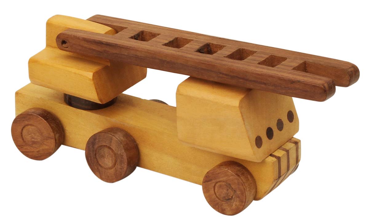 Bulk Wholesale Toy fire brigade in Wood – 8” Hand-Crafted Pull Toy ladder with Moving Wheels – Toys & Games / Gifts for Kids from India