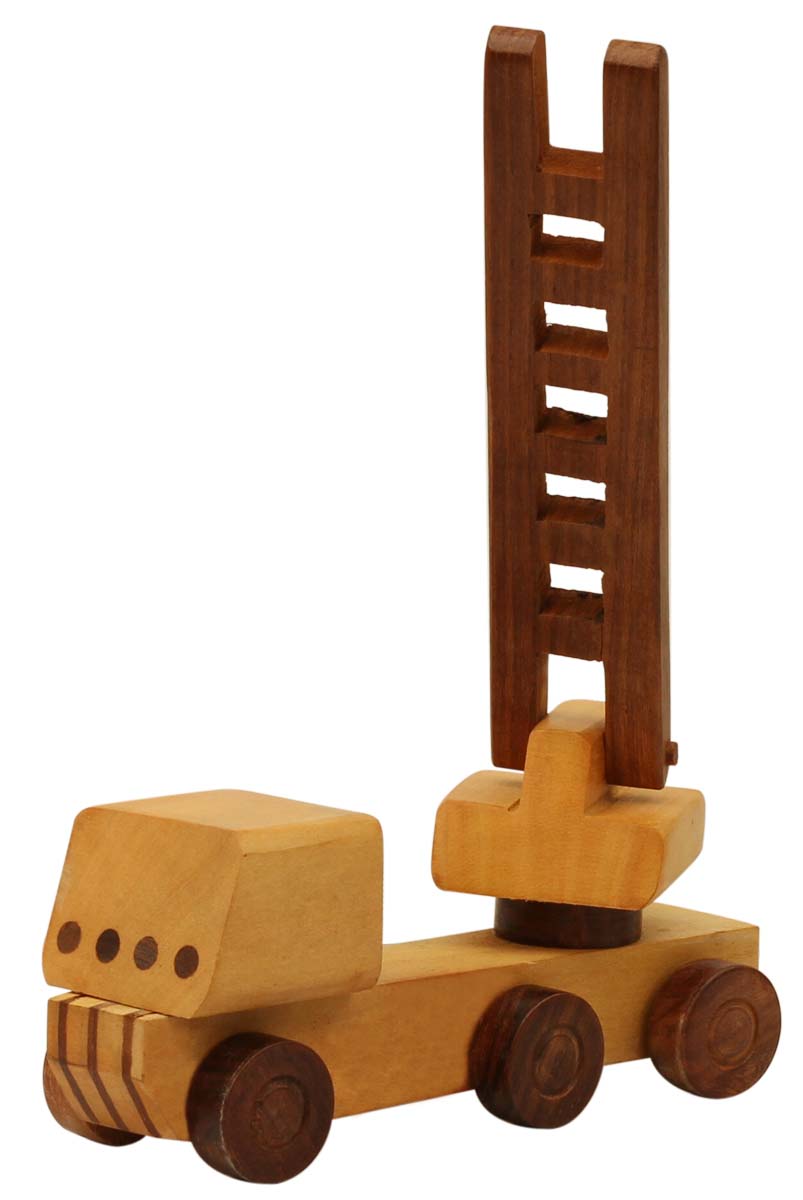 Bulk Wholesale Toy fire brigade in Wood – 8” Hand-Crafted Pull Toy ladder with Moving Wheels – Toys & Games / Gifts for Kids from India