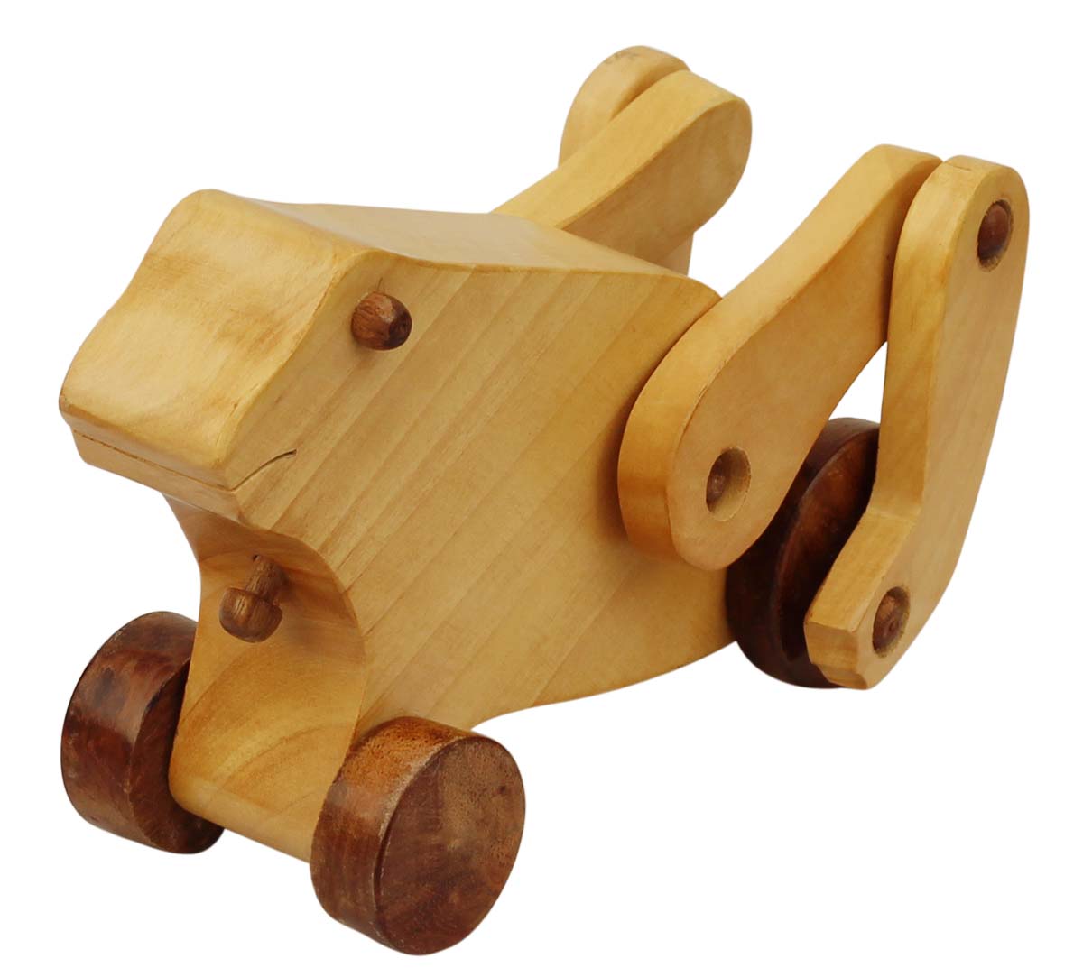 Bulk Wholesale ‘Frog on Wheels’ Toy in Wood – 7” Hand-Crafted Pull Animal Toy with String & Moving Wheels - Toys & Games / Gifts for Kids from India