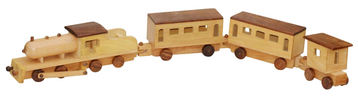 Bulk Wholesale Train Toy in Wood – 37.5” Hand-Crafted Pull Toy Train with Moving Wheels – Toys & Games / Gifts for Kids from India