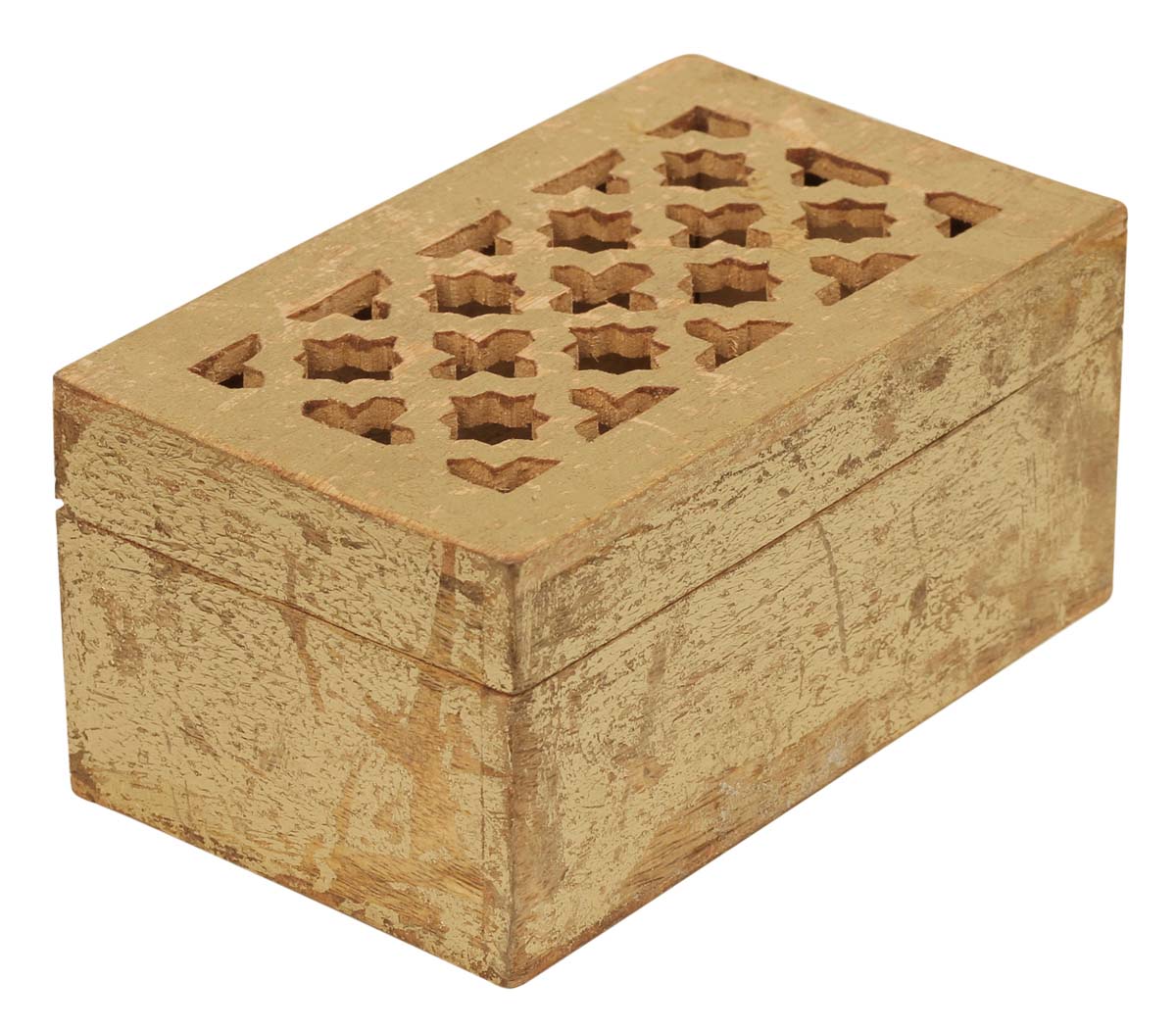 Wholesale Handmade Rectangular Wooden Jewelry / Keepsake Box with Carved Moroccan Open-Work Art On Lid – Decorative Mango Wood Box – Shabby Chic Golden-Tone – Gifts for Her - Buy in Bulk
