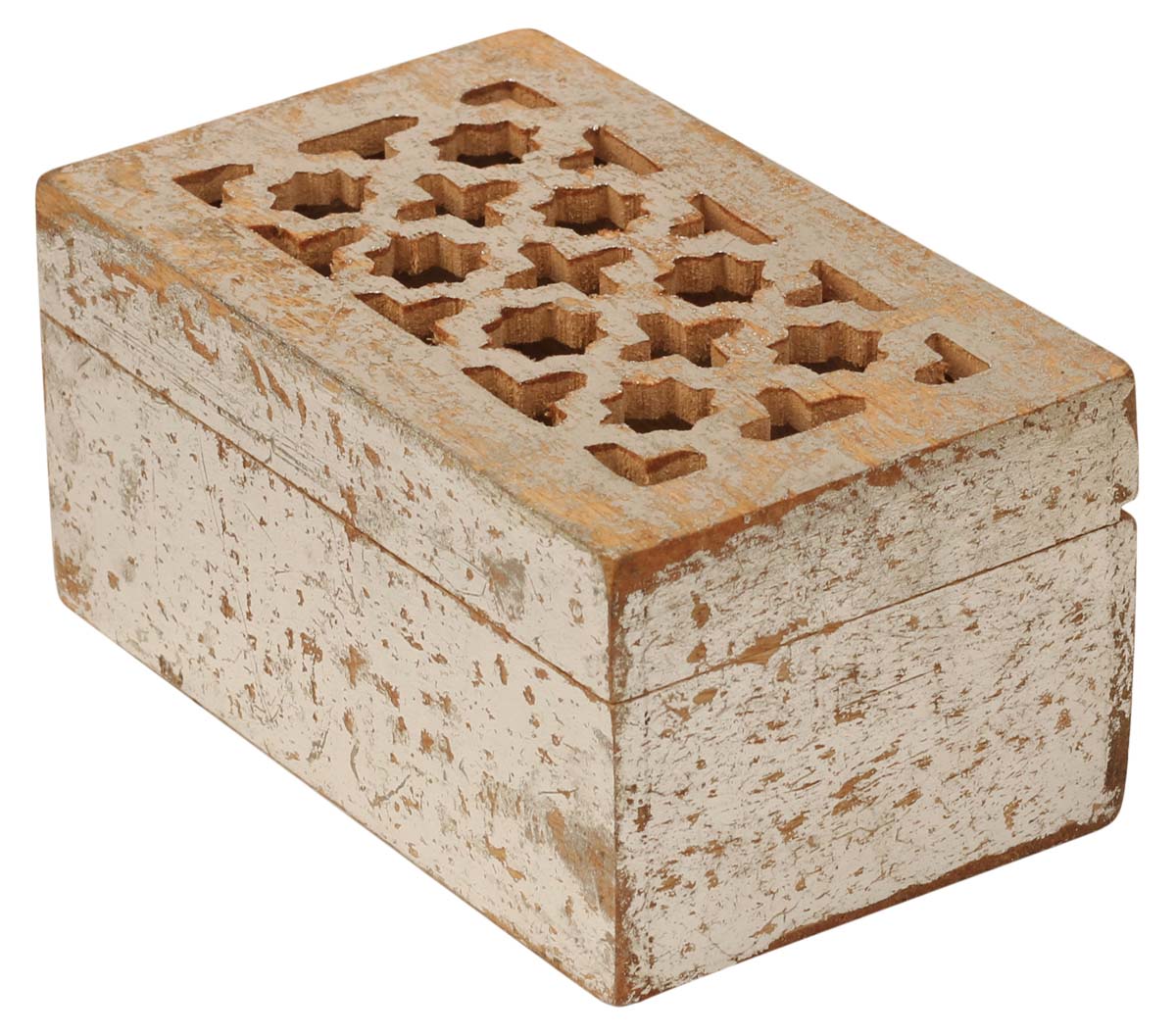 Wholesale Handmade Rectangular Wooden Jewelry / Keepsake Box with Carved Moroccan Open-Work Art On Lid – Decorative Mango Wood Box – Shabby Chic Silver-Tone – Gifts for Her - Buy in Bulk 