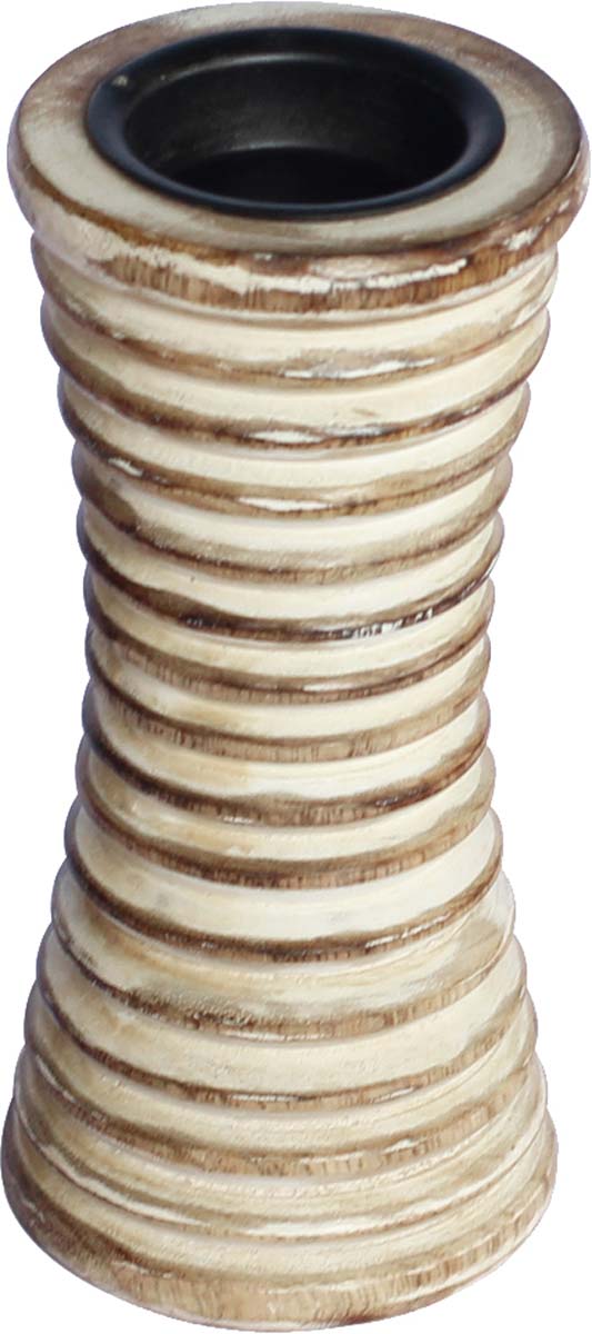 Bulk Wholesale Handmade Wooden Pillar Candle Stand / Holder in Distressed-Look & Decorated with Ringed Patterns – Home Décor 
