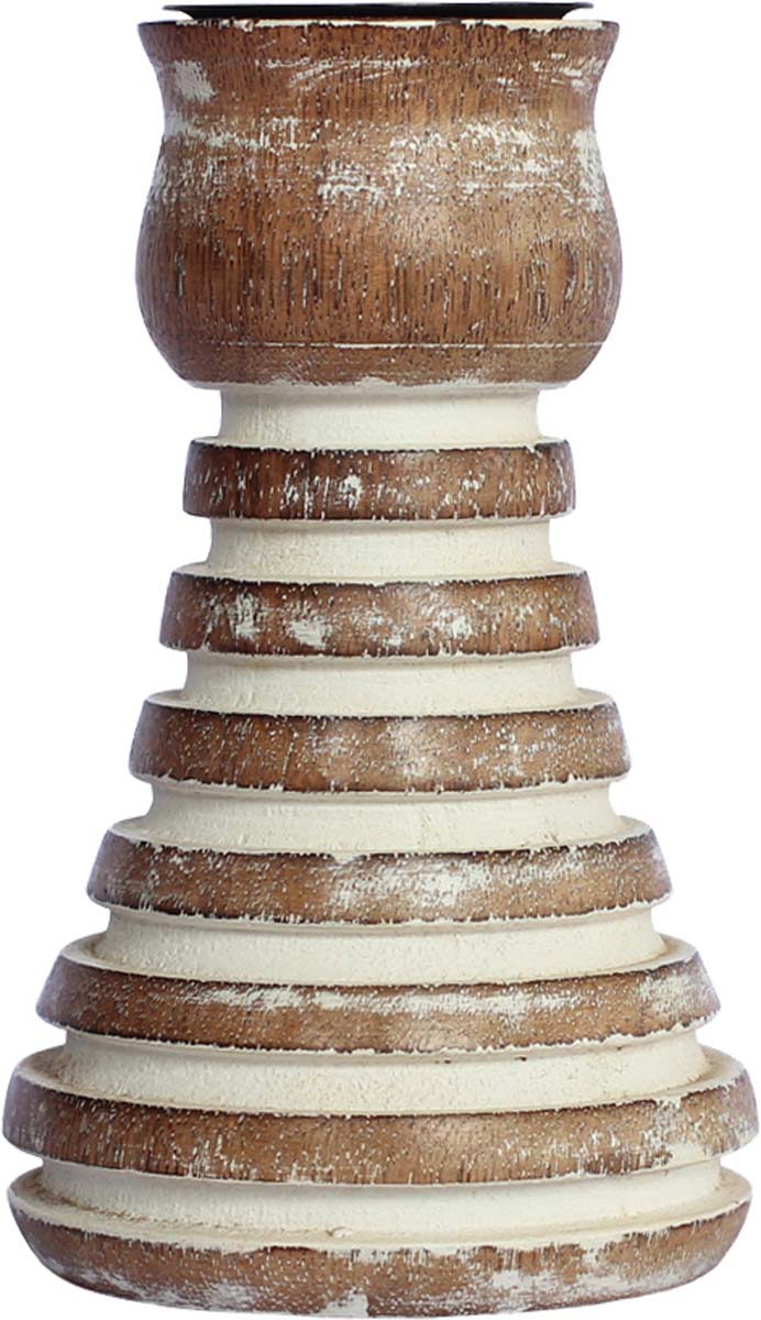Bulk Wholesale Handmade Pillar Candle Stand in Wood with Ringed Patterns – Shabby Chic Home Décor