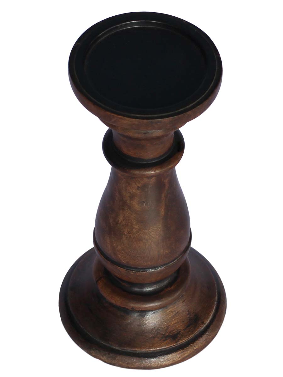 Bulk Wholesale Hand-Carved Pillar Candle Stand / Holder in Wood with an Iron Cup on the Top – Candle Décor 