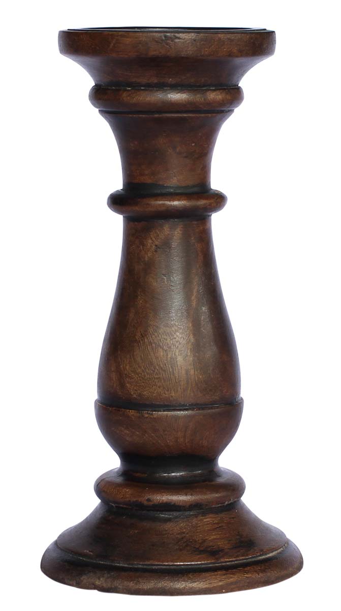 Bulk Wholesale Hand-Carved Pillar Candle Stand / Holder in Wood with an Iron Cup on the Top – Candle Décor 
