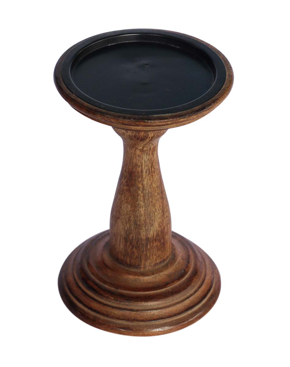 Bulk Wholesale Hand-Carved Tall Candle Stand in Wood with an Iron Plate on the Top – Interior Decorating Items – Home Décor 