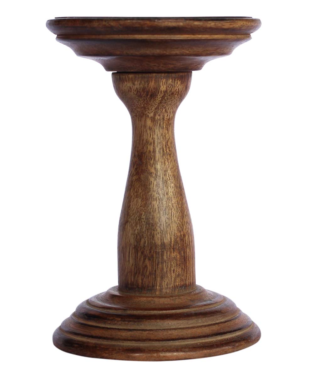 Bulk Wholesale Hand-Carved Tall Candle Stand in Wood with an Iron Plate on the Top – Interior Decorating Items – Home Décor 